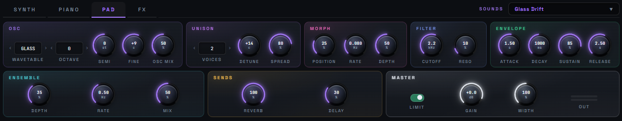 SAAM's PAD layer panel