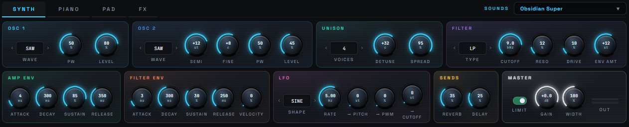 SAAM's SYNTH layer panel