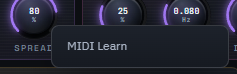 The MIDI Learn menu from right-clicking a knob